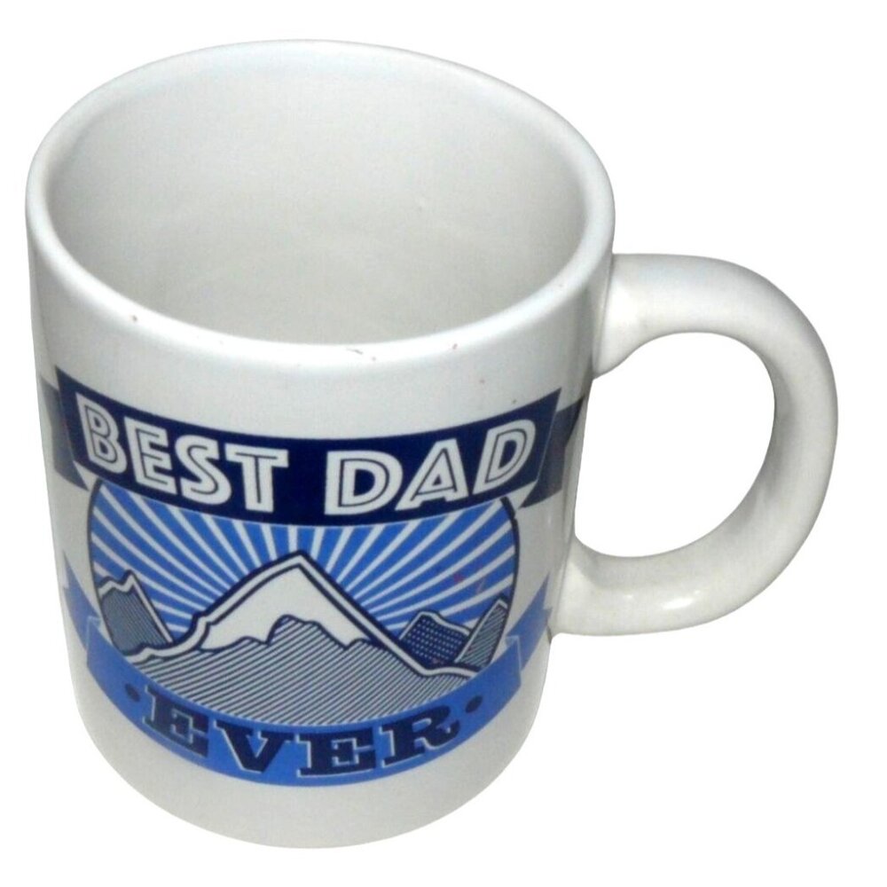 Best Dad Ever Coffee Mug White Blue Ceramic Microwave & Dishwasher Safe NWT Vtg